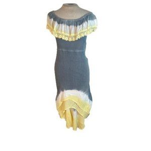 Ocean Drive Off Shoulder Gauzy Tie Dye Dress Gray Yellow Large High Low